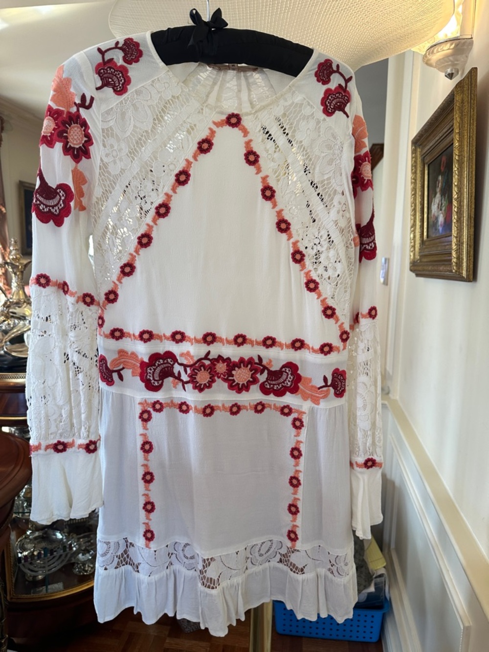 For Love & Lemons Cream Lace Peasant Top with Crochet Panels